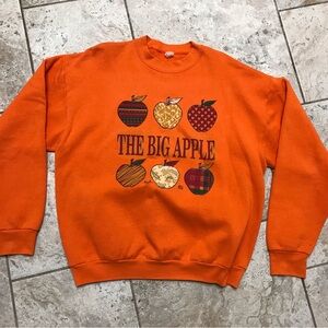 Vintage New York City The Big Apple Sweatshirt XL 90s USA Made Tour Orange